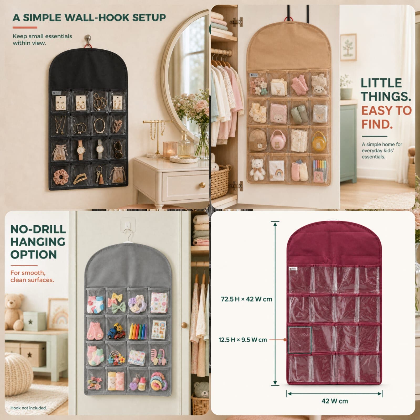 12-Grid Transparent Hanging Wall Organizer