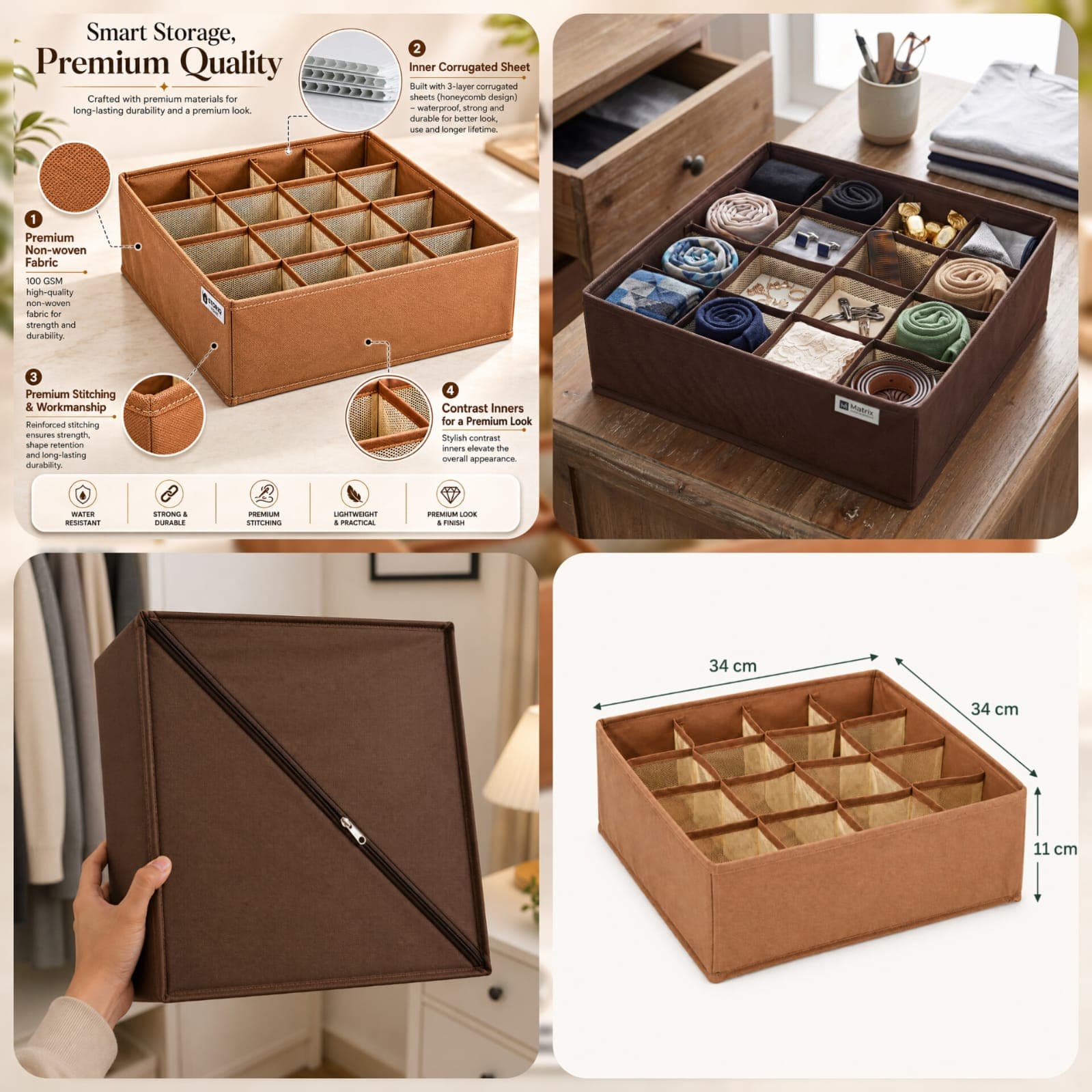 FlexFold 16-Grid Drawer & Wardrobe Organizer
