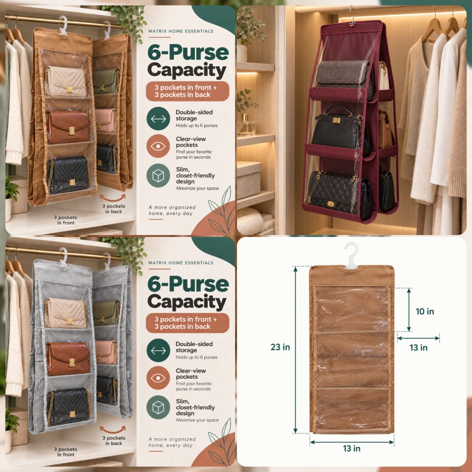6-Slot Handbags & Purses Organizer