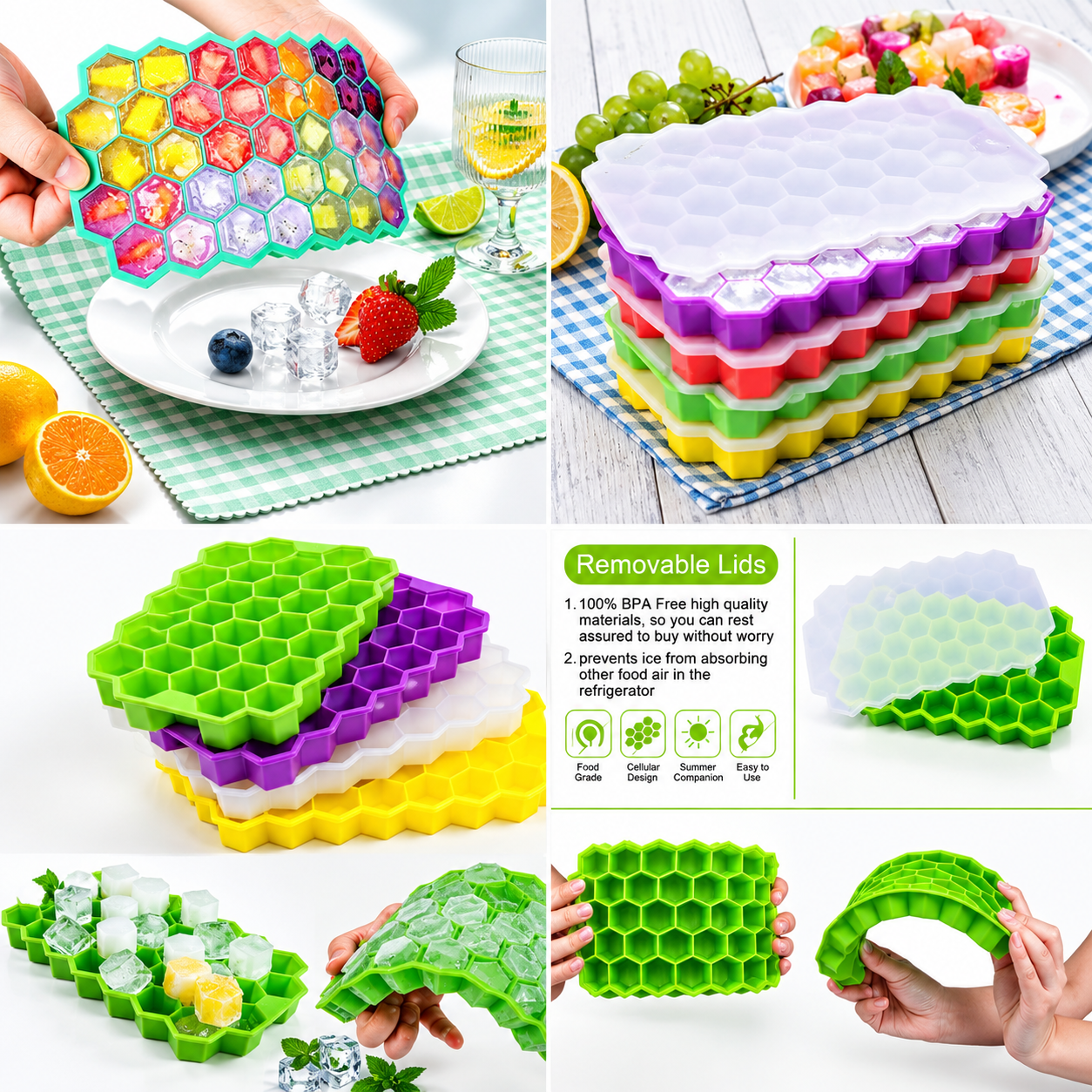Honeycomb Silicone Ice Cube Tray with Lid