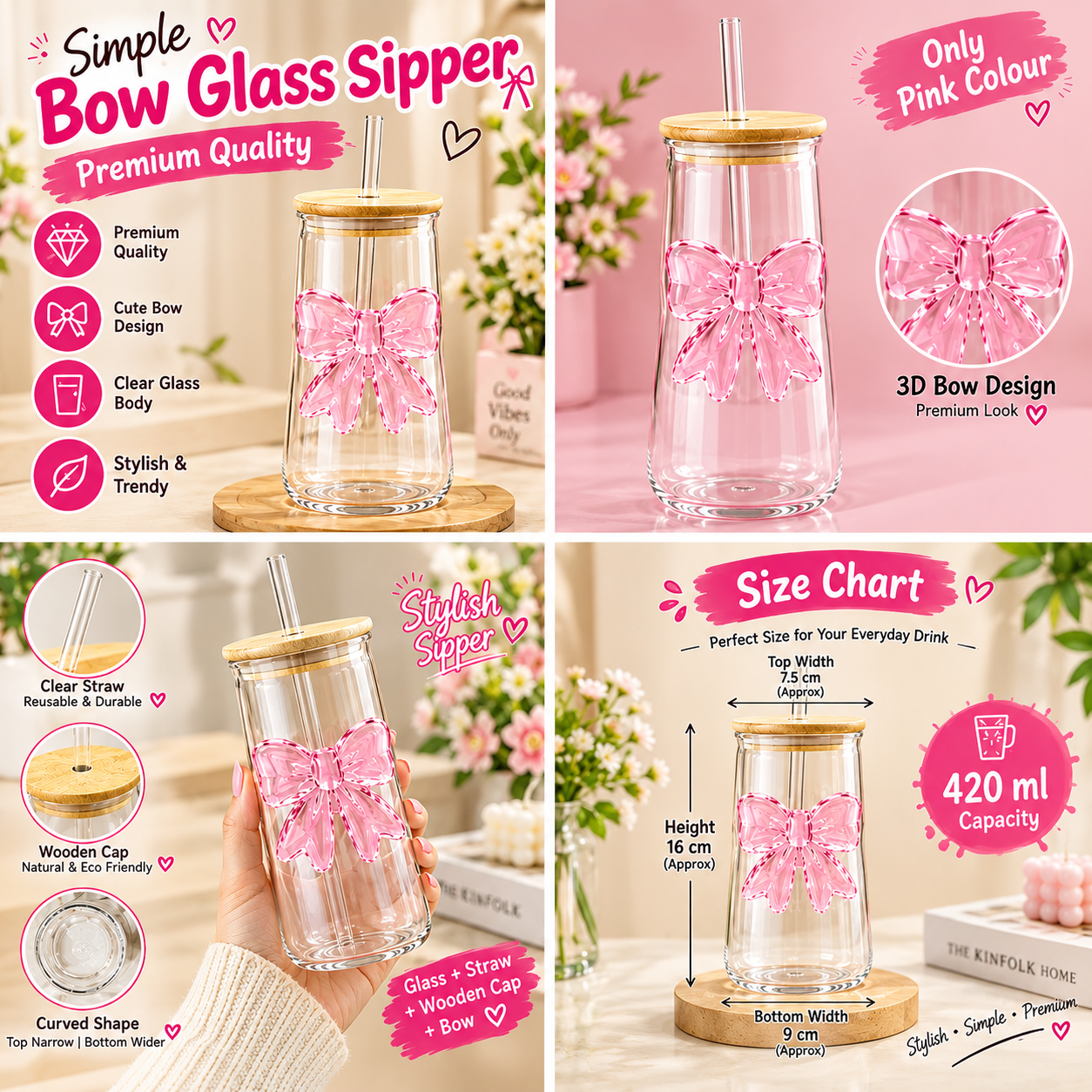 Wooden Lid Bow Glass Sipper