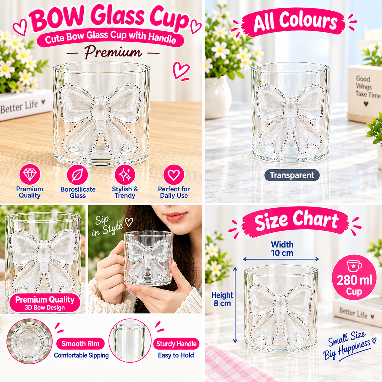 Transparent Bow Glass Cup