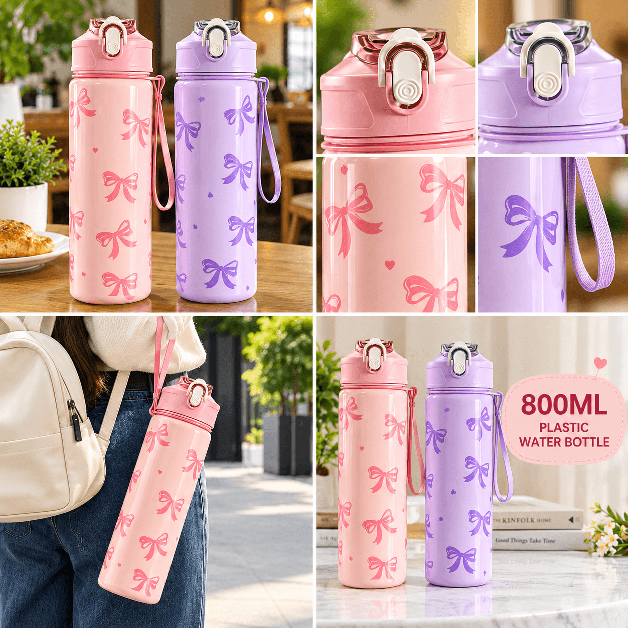 Bow Print Plastic Water Bottle
