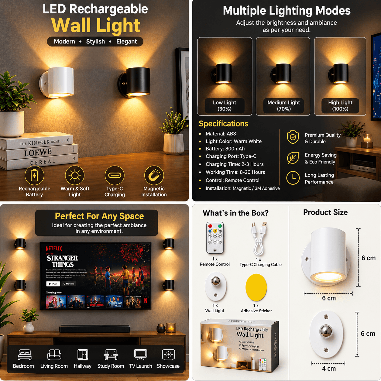 Rechargable Led Wall Mounted Lamp