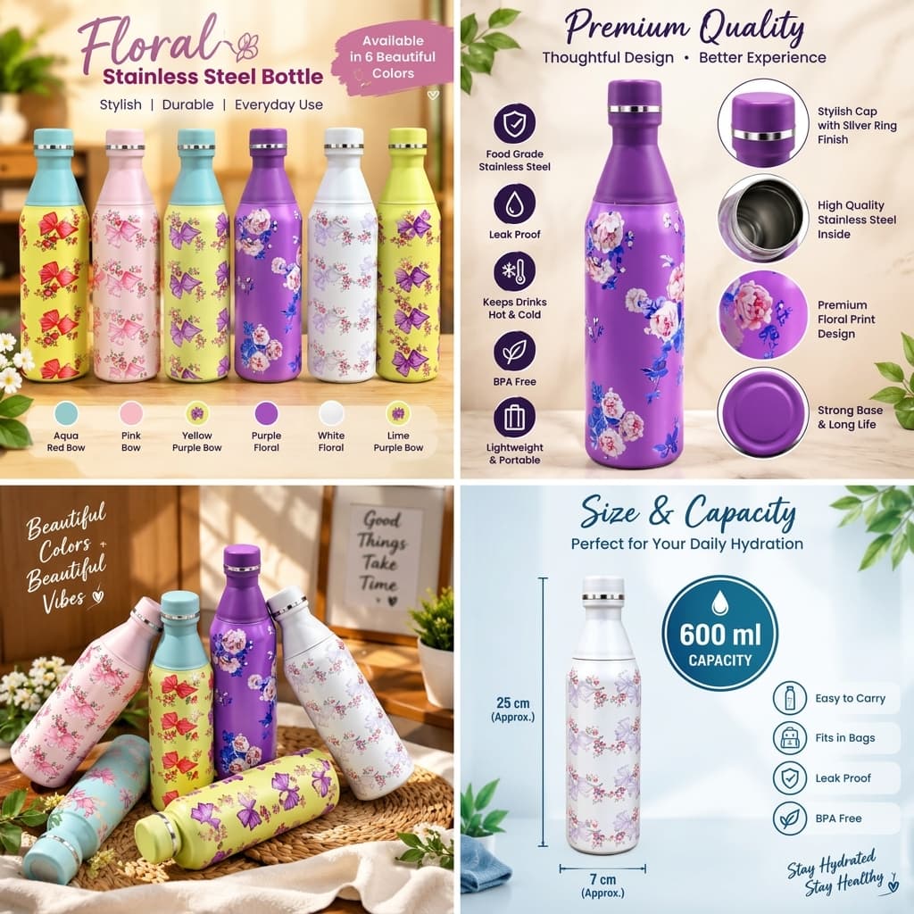 Floral Stainless Steel Water Bottle