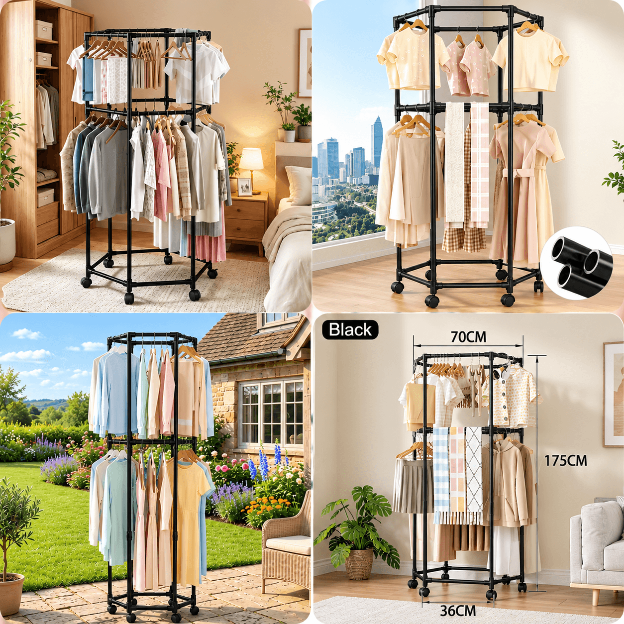 Hexagon Double Layer Cloth Rack